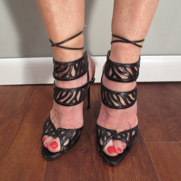 NNB ALEXANDER BIRMAN Black Cut Out and Laced High Heel Sandals - Picture 3 of 11